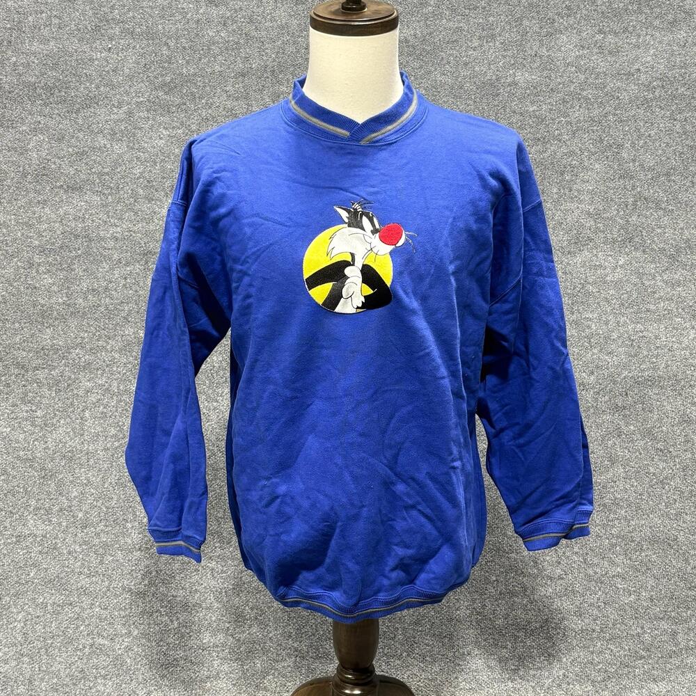 Vintage Looney Tunes Sweatshirt Boys XL 18/20 Blue Sylvester Tweety Graphic